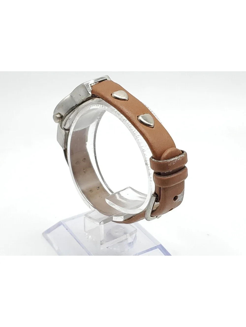 Lei Heart Band Quartz Womens Watch New Battery Silver Tone/Brown 20mm